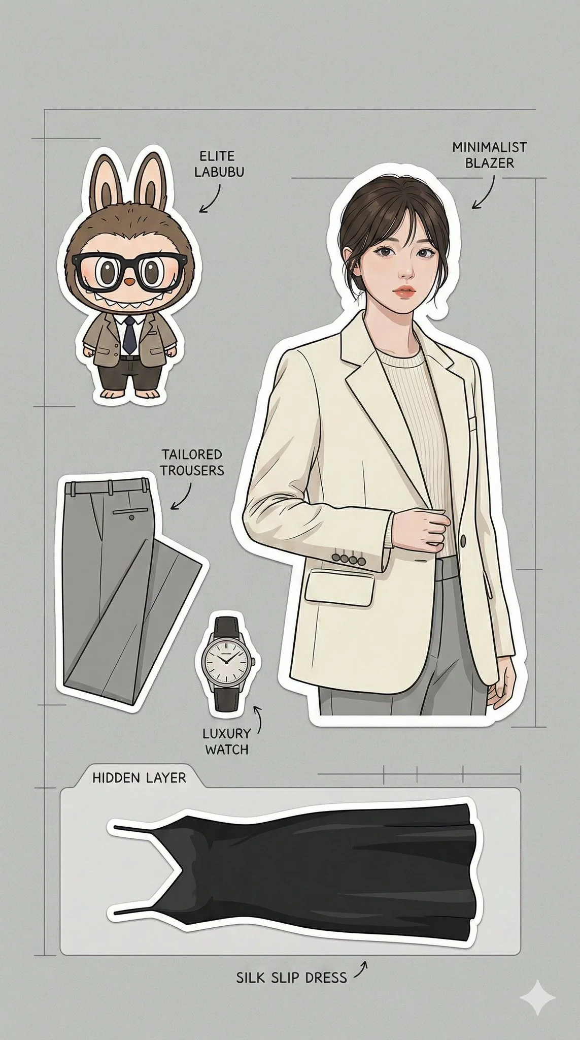 Z-Image Prompt - Professional suit style sticker journal minimalist