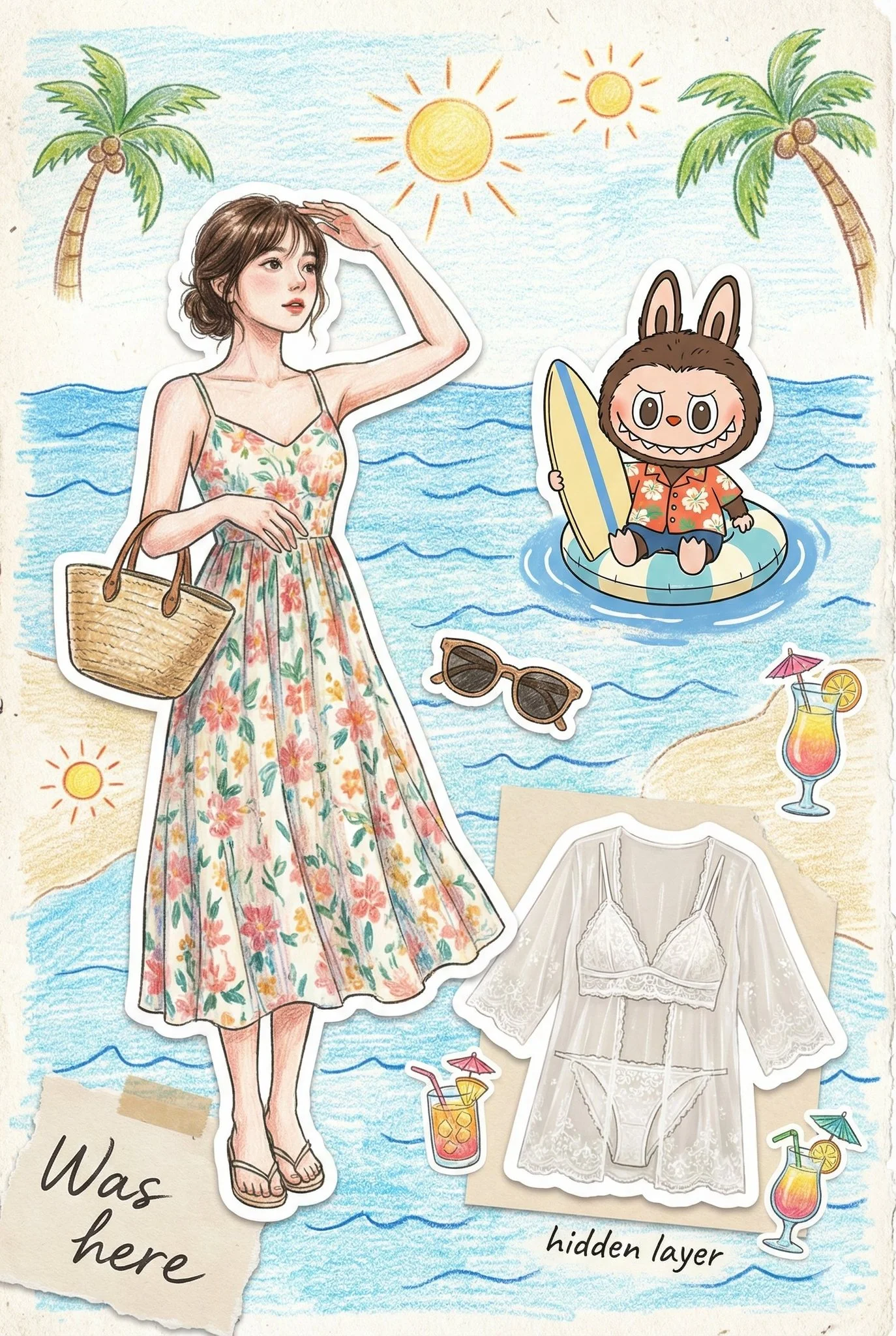 Z-Image Prompt - Fresh blue summer style sticker journal beach